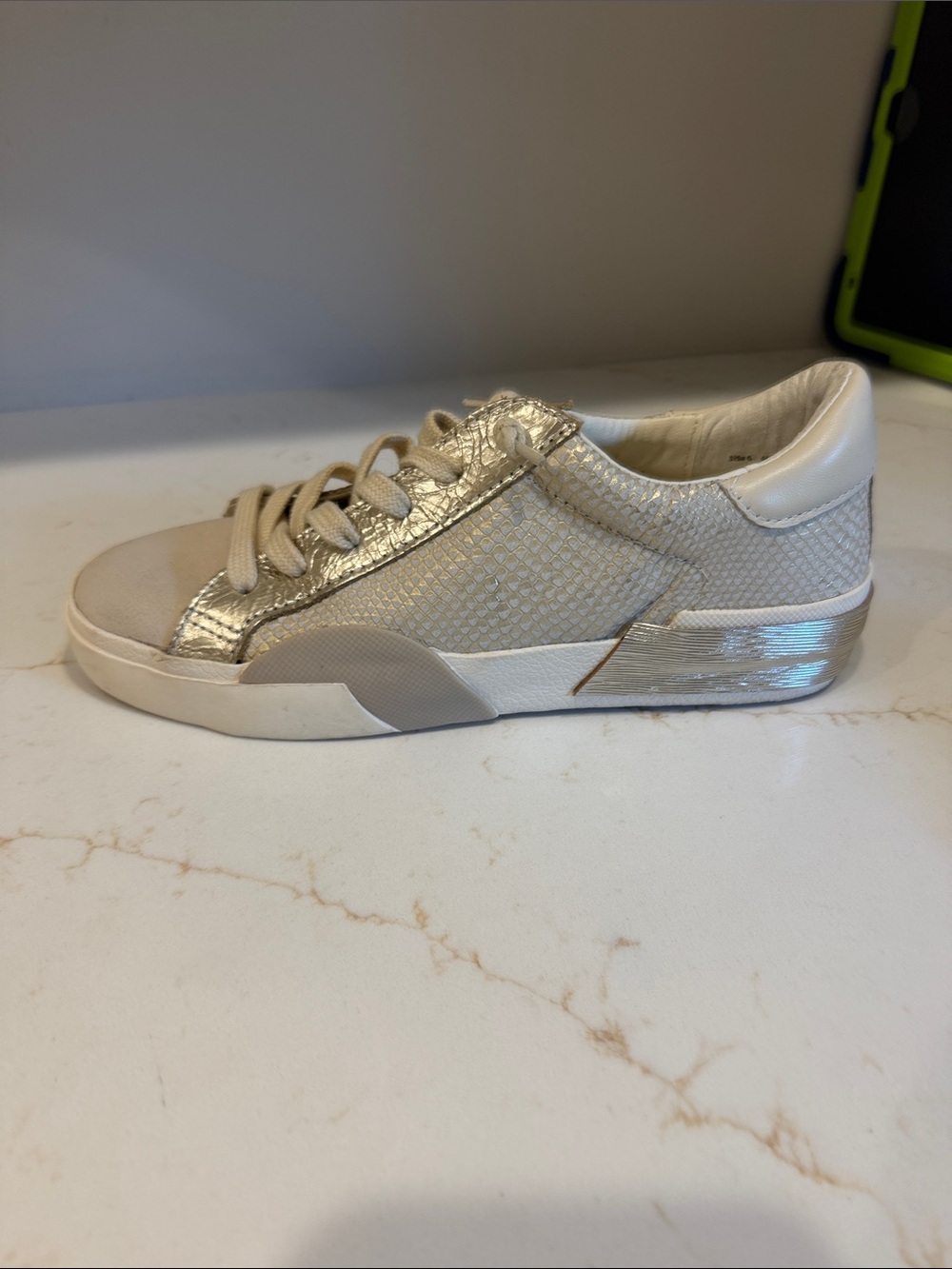 Dolce Vita Cream and Metallic Silver Low-Top Sneaker